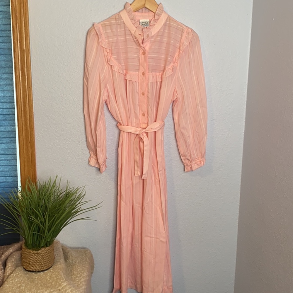 Vintage pale pink ruffle neck dress semi shear